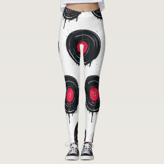 Melted vinyl records, artistic pattern. leggings