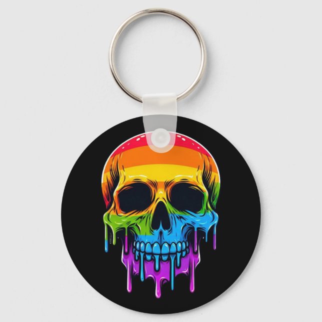 Melthing Rainbow Skull Key Ring (Front)