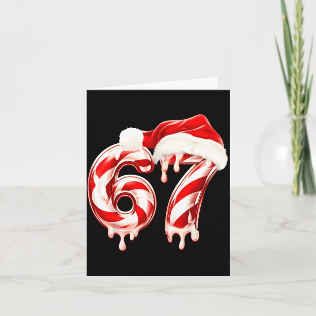 Melting Candy Cane 67 Christmas Design, Santa Hat  Card (Front)