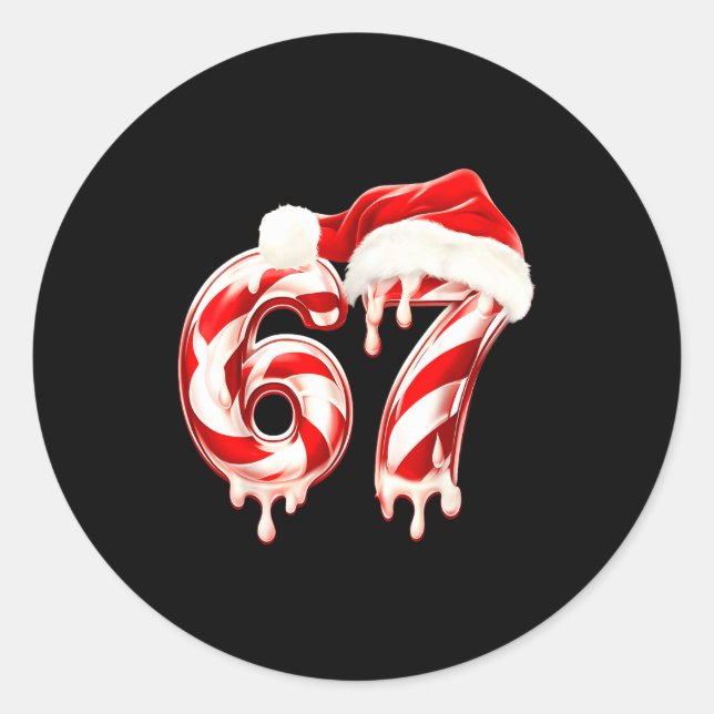 Melting Candy Cane 67 Christmas Design, Santa Hat  Classic Round Sticker (Front)