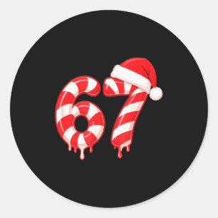 Melting Candy Cane 67 Christmas Design, Santa Hat Classic Round Sticker