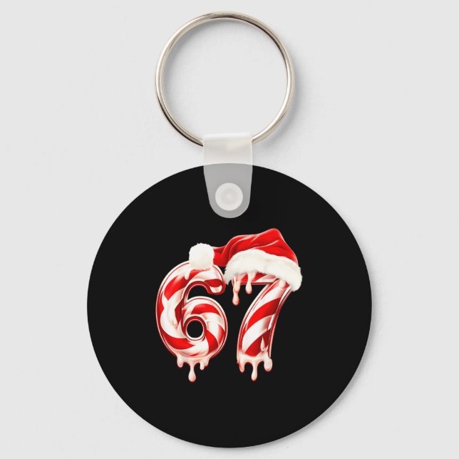 Melting Candy Cane 67 Christmas Design, Santa Hat  Key Ring (Front)