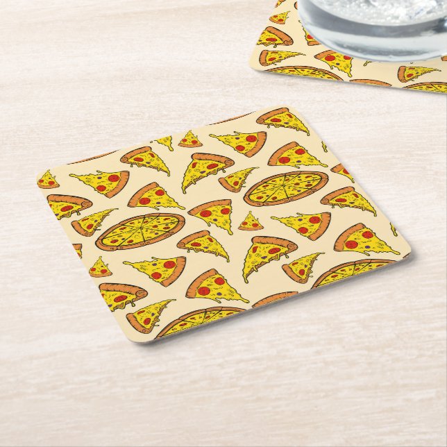 Melting Cheese Pizza Pattern Square Paper Coaster (Angled)