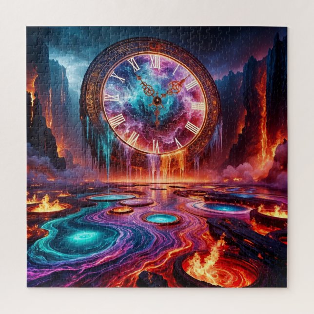 Melting Clock in Fiery Landscape Jigsaw Puzzle (Vertical)