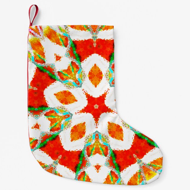 Melting colourful symmetrical pattern, ceramic til small christmas stocking (Front)