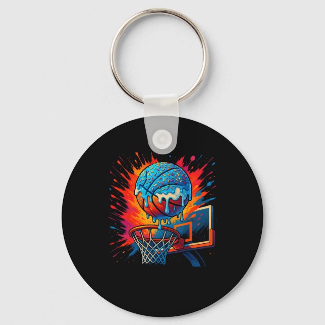 Melting Donut Sketll Funny Slam Dunk Design  Key Ring (Front)
