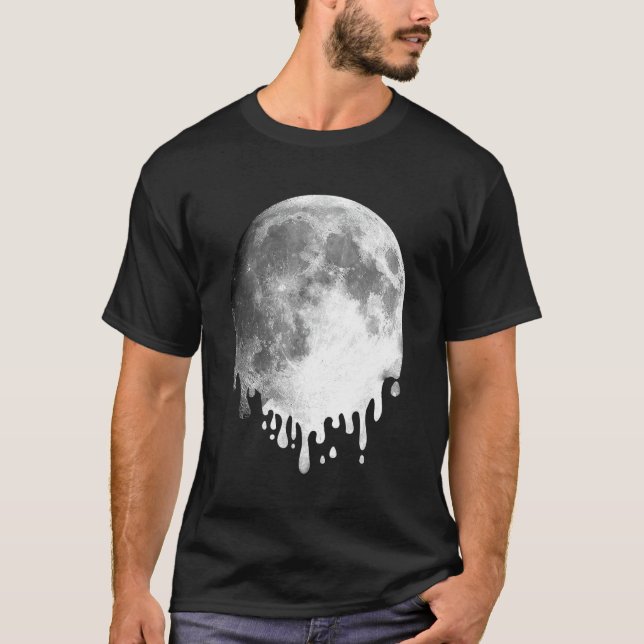 Melting Full Moon Drippy Space Art T-Shirt (Front)