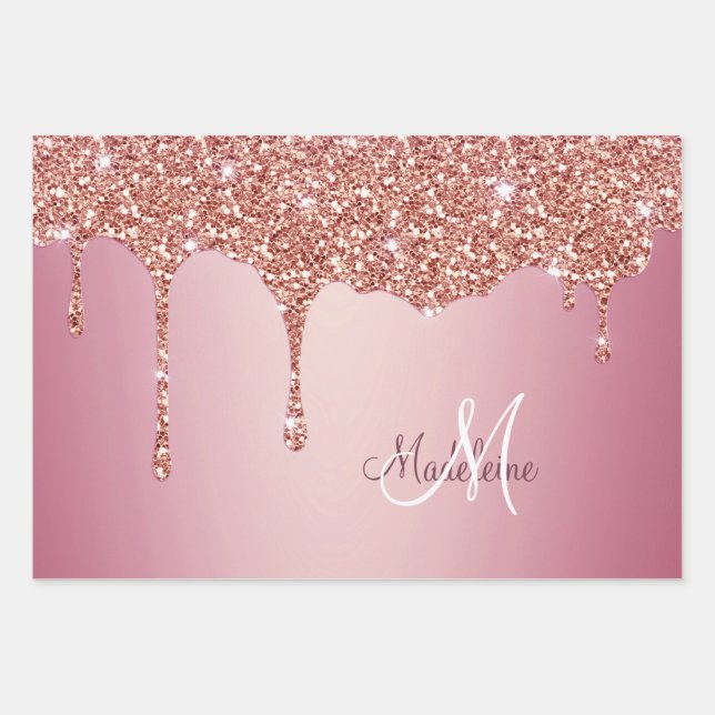 Melting Girly Pink Sparkles Personalised with Name Wrapping Paper Sheet (Front 3)