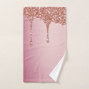 Melting Gold Rose Pink Glitter Hand Towel