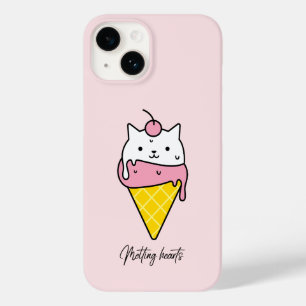 Melting Hearts – Cute Summer Ice Cream Cat Case-Mate iPhone 14 Case