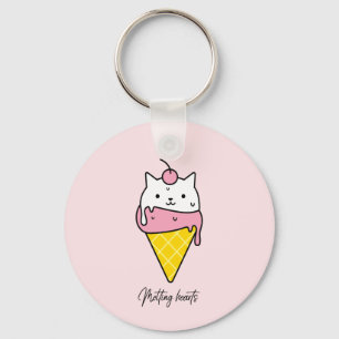 Melting Hearts – Cute Summer Ice Cream Cat Key Ring