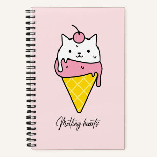 Melting Hearts – Cute Summer Ice Cream Cat Notebook