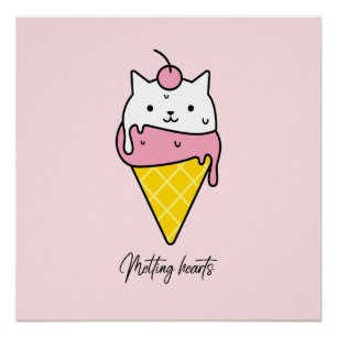 Melting Hearts – Cute Summer Ice Cream Cat Poster