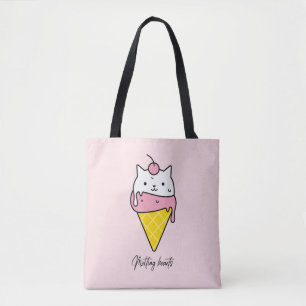 Melting Hearts – Cute Summer Ice Cream Cat Tote Bag