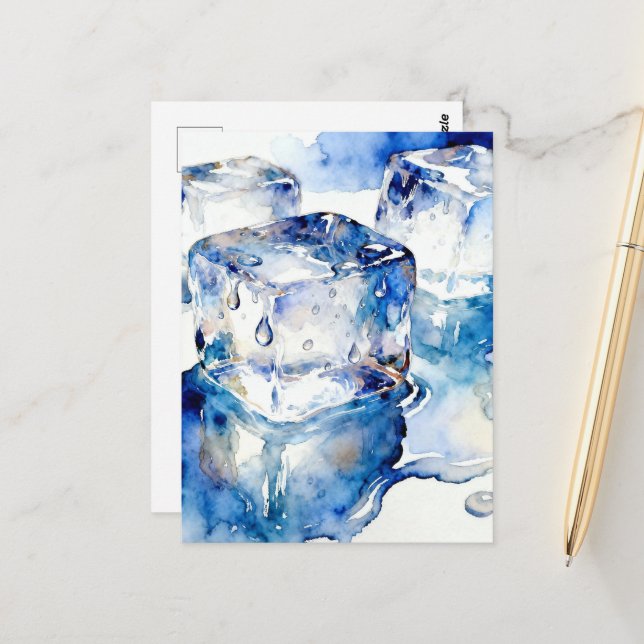 Melting ice cubes watercolor  postcard (Front/Back In Situ)