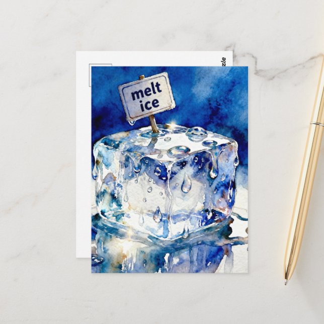 Melting ice cubes watercolor typography postcard (Front/Back In Situ)