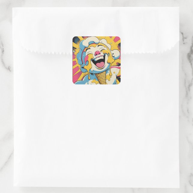 Melting Joy – Ice Cream Pop Art Explosion Square Sticker (Bag)