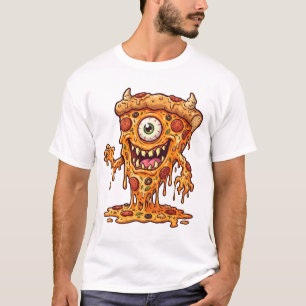 Melting Pizza Creature Funny Food Mascot Illustrat T-Shirt