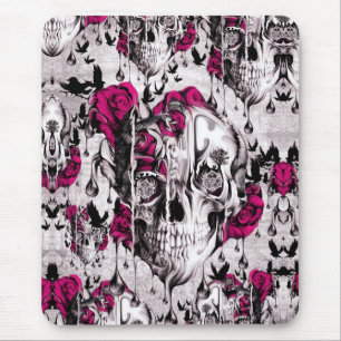 Melting Rose skull in grey and pink Mouse Pad