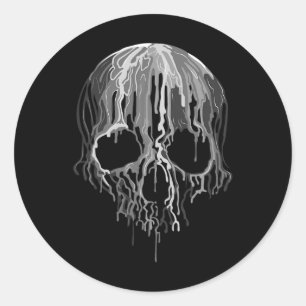 Melting Skull Black White Art Graphic Halloween Classic Round Sticker
