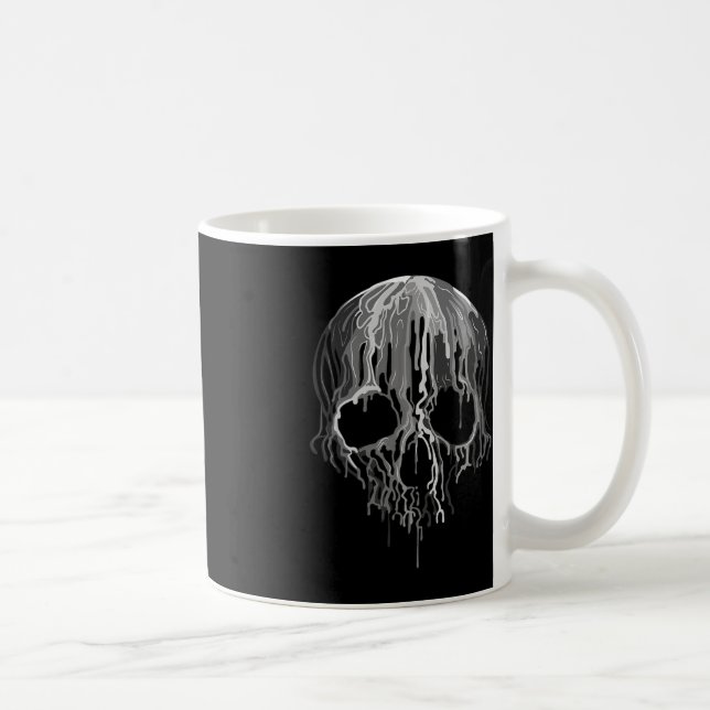 Melting Skull Black White Art Graphic Halloween  Coffee Mug (Right)