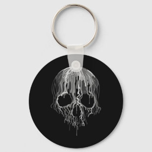 Melting Skull Black White Art Graphic Halloween Key Ring