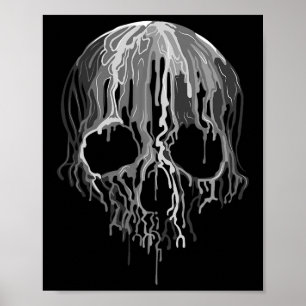 Melting Skull Black White Art Graphic Halloween Poster