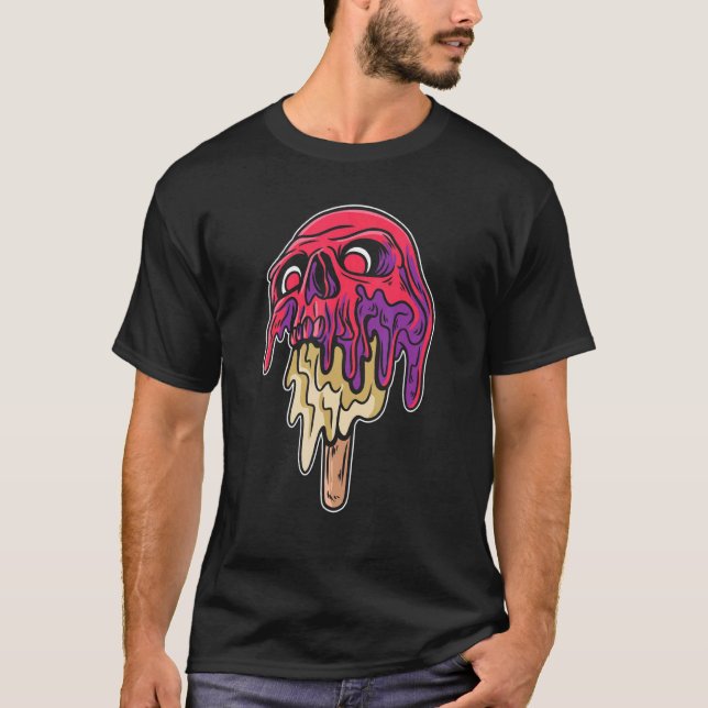 Melting Skull Ice Cream Pastel Goth Frozen Dessert T-Shirt (Front)