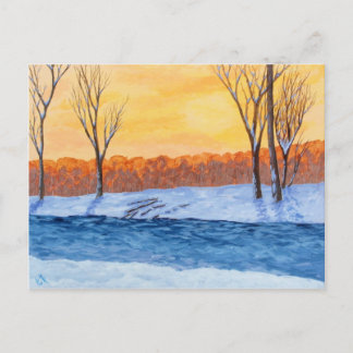 Melting Snow - Winter Sunset Painting Postcard