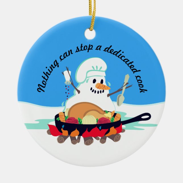Melting snowman chef turkey Christmas ornament (Front)