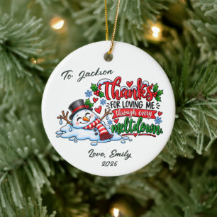 Melting Snowman Thank You Ornament