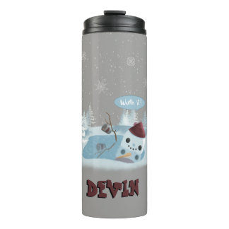 Melting snowman with cocoa thermal tumbler