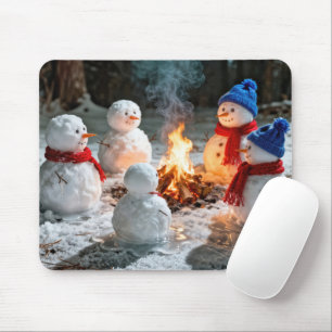 Melting Snowmen Around a Campfire Mouse Pad