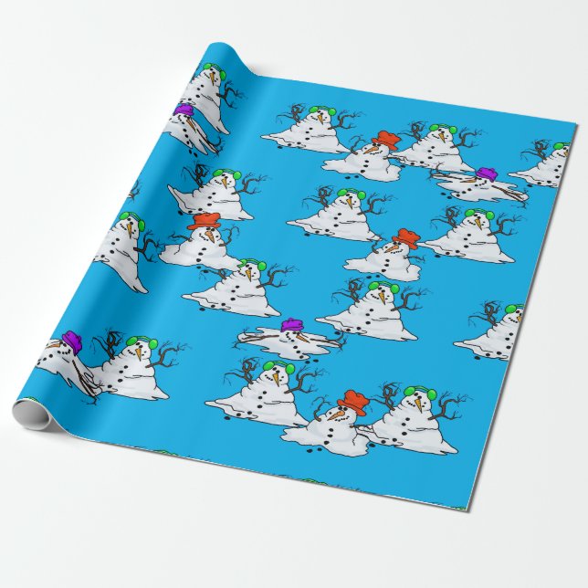 Melting Snowmen Christmas Gift Wrap (Unrolled)