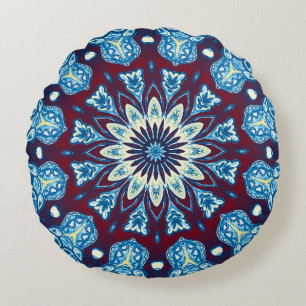 Melting watercolor colourful symmetrical pattern. round cushion