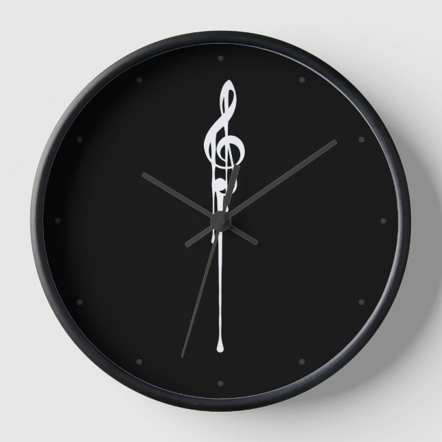 Melting White Treble Clef Black Clock (Front)