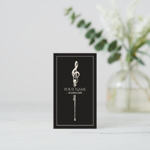 Melting White Treble Clef Classy Black Business Card