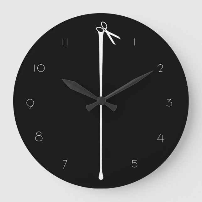 MELTPOINT BLACK Hot White Scissors Large Clock (Front)