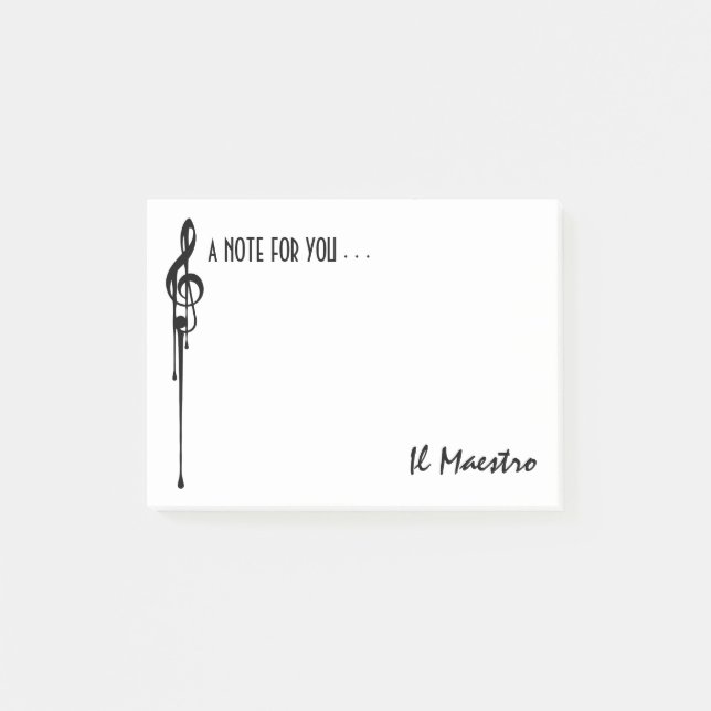 MELTPOINT WHITE Black G-Clef 'Il Maestro' Custom Post-it Notes (Front)