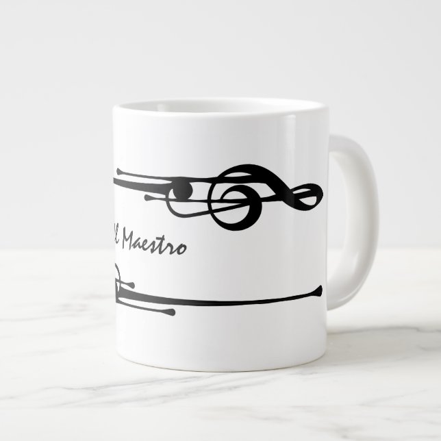 MELTPOINT WHITE Hot Black G-Clef 'Il Maestro' Large Coffee Mug (Front Right)