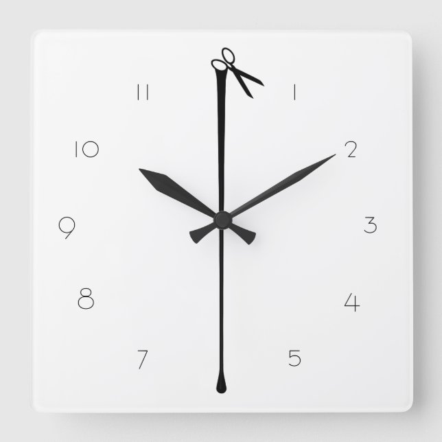 MELTPOINT WHITE Hot Black Scissors Square Wall Clock (Front)