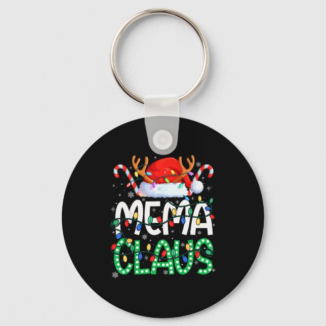 Mema Claus Christmas Lights Pajama Family Matching Key Ring (Front)