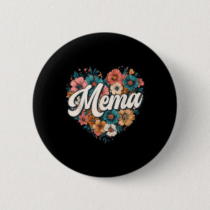 Mema Floral Heart Flower Mothers Day Vintage Retro 6 Cm Round Badge