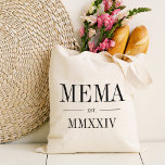 Mema Roman Numeral Year Established Tote Bag<br><div class="desc">A modern minimalist tote bag to celebrate a chic grandma,  this clean minimal tote features "Mema" or your choice of grandma nickname in black serif lettering. Customise with the year she became a grandmother beneath in elegant roman numerals for a chic touch.</div>