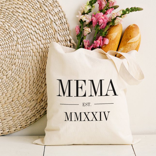 Mema Roman Numeral Year Established Tote Bag (Creator Uploaded)