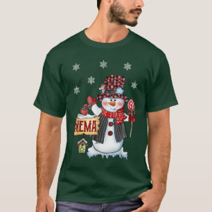 Mema Snowman Christmas Candy Cane Red Plaid Santa T-Shirt