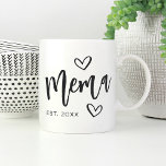 Mema Year Established Grandma Coffee Mug<br><div class="desc">Create a sweet keepsake for grandma with this simple design that features "Mema" in hand sketched script lettering accented with hearts. Personalise with the year she became a grandmother for a cute Mother's Day or pregnancy announcement gift.</div>