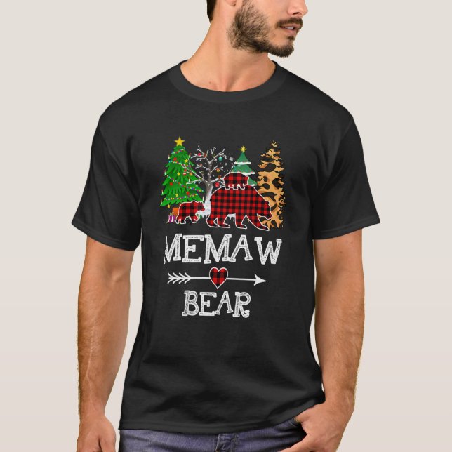 Memaw Bear Christmas Pajama Red Plaid Buffalo Fami T-Shirt (Front)