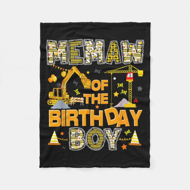Memaw of the birthday boy construction worker fleece blanket (Front)