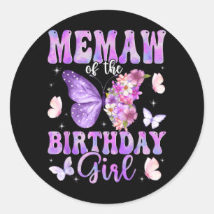Memaw Of The Birthday Girl Butterfly Family Classic Round Sticker